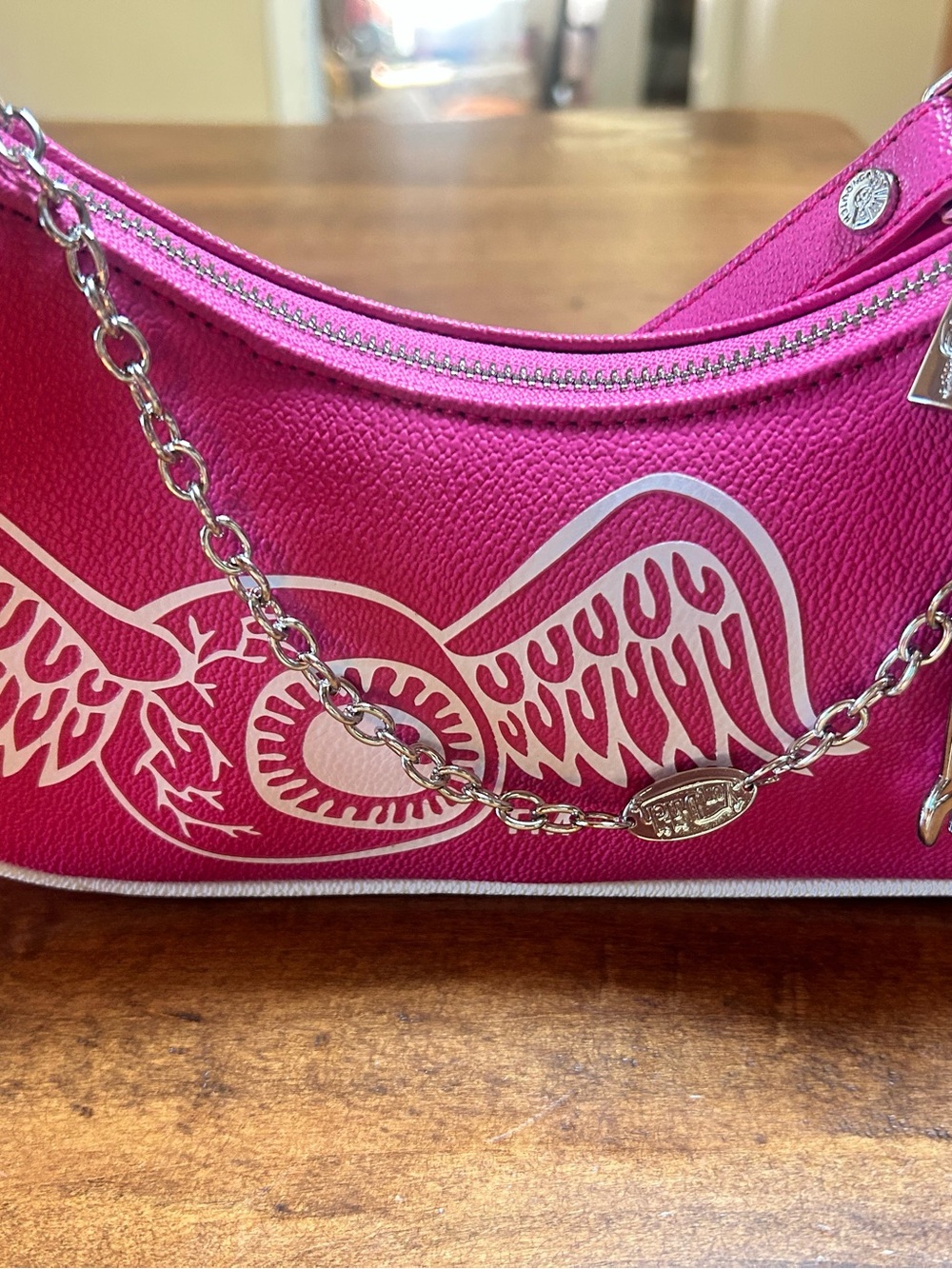 Von Dutch Hot Pink Mini Shoulder Bag with White Wing Graphic